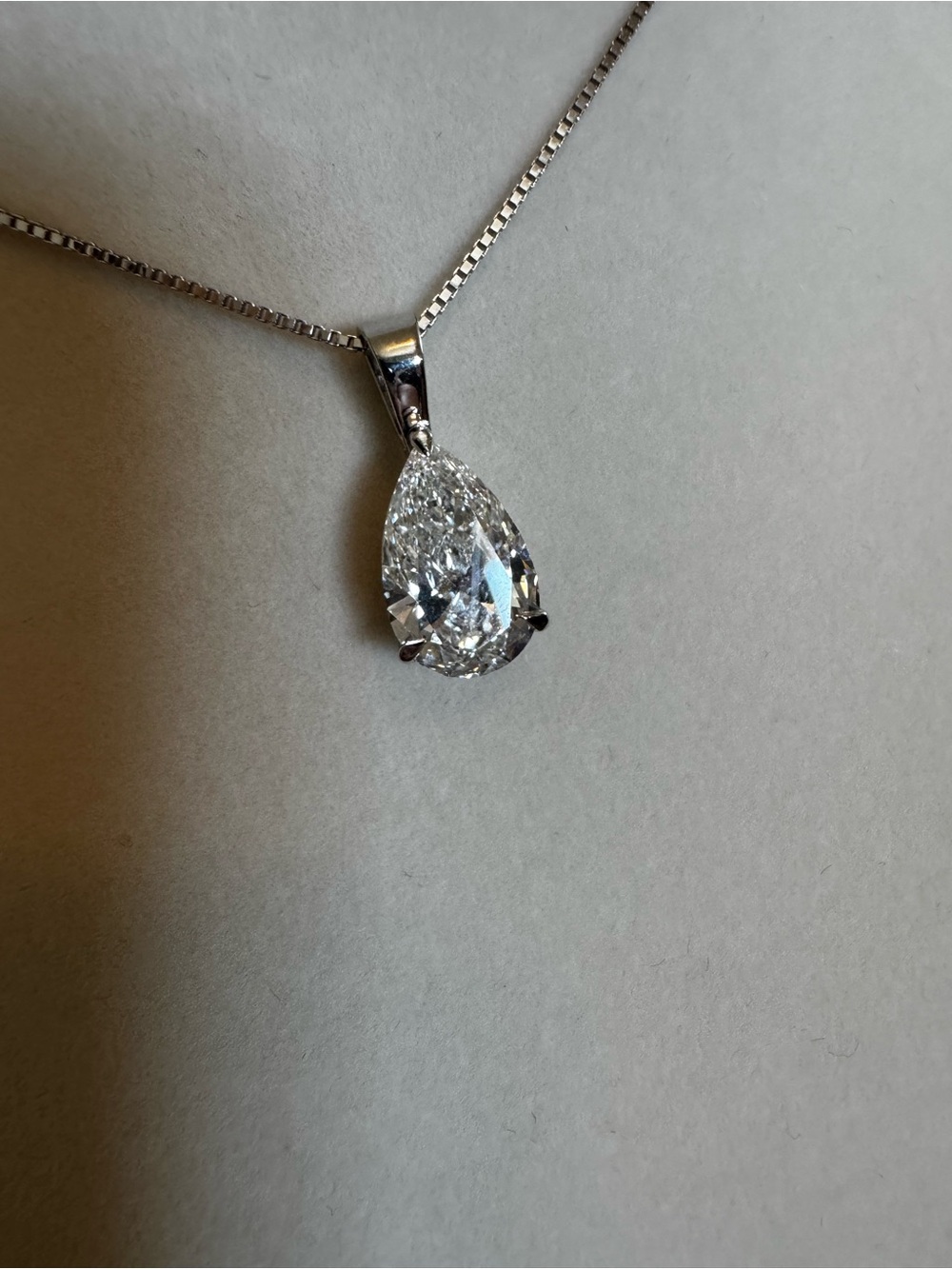 Lab Grown 3.14 ct Pear Brilliant Cut - on 14kt White Gold Chain and Setting